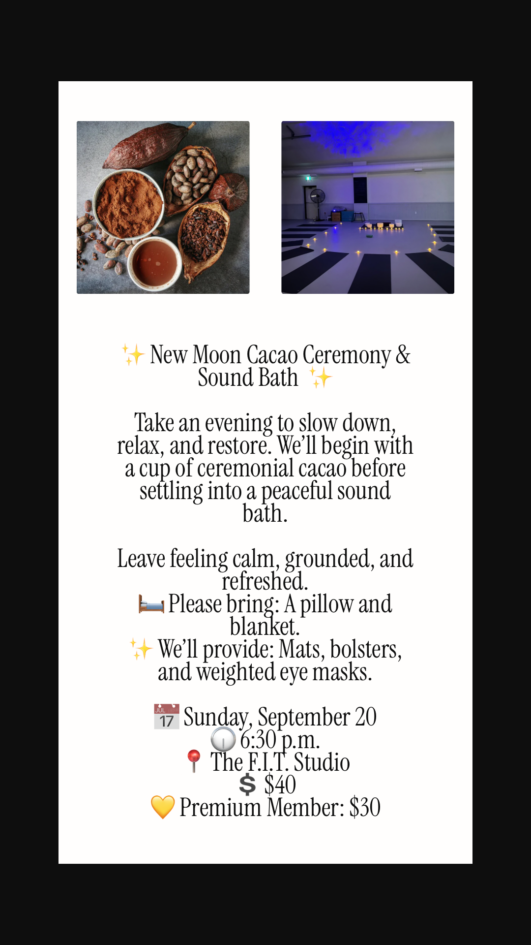 New Moon Cacao Ceremony & Sound Bath- Sept 20th