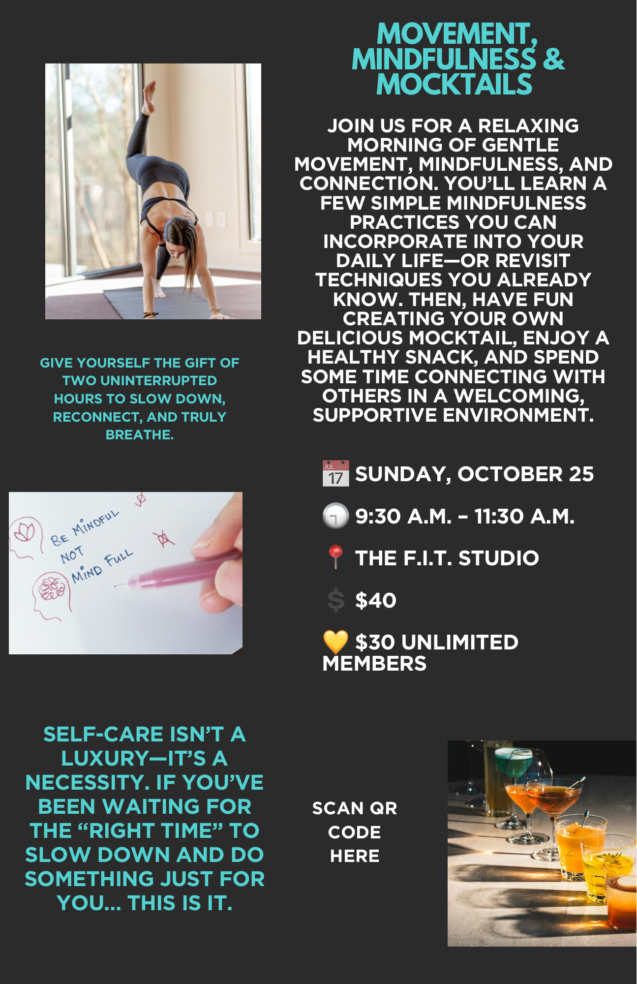 Self Care Workshop- Movement, Mindfulness & Mocktails- Oct 25